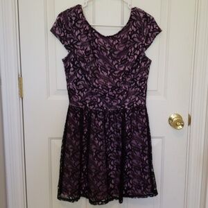 Three Pink Hearts Black Lace over Lilac Dress NWT